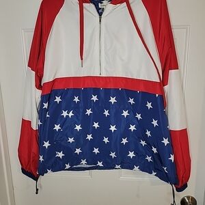 Red, White, and Blue Star-Patterned Women's Jacket